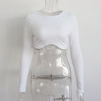 Fashionable Long Sleeve Rhinestone Crop Top for Women