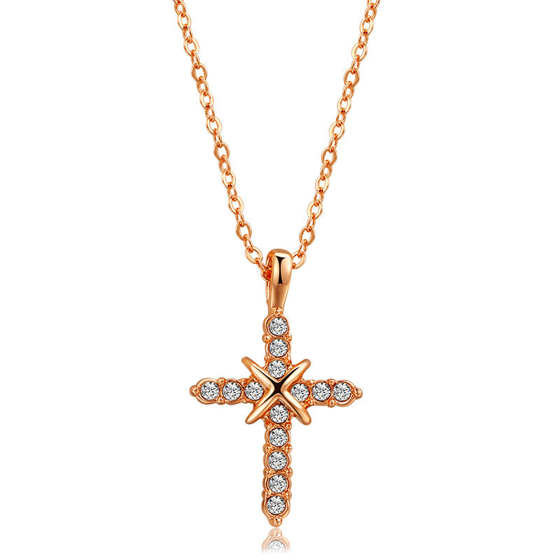Cross Pendant Necklace with Zirconia Accents