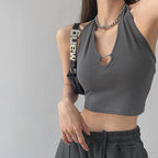 Spice Girl Metal Heart Hollow Neck Crop Top