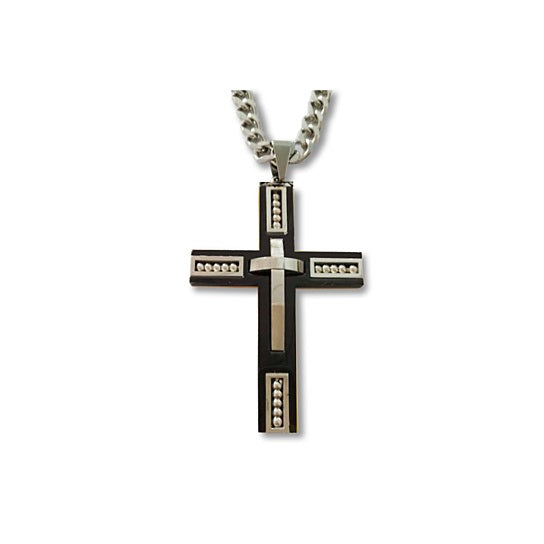 Two-Tone Cross Pendant Curb Chain Necklace for Men