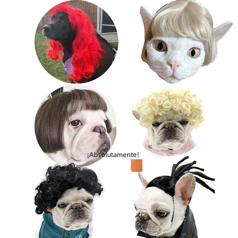 Pet Wig for Dogs and Cats, Funny Costume Curly Hair Wig with Adjustable Strap for Halloween Parties and Photos, Multiple Styles