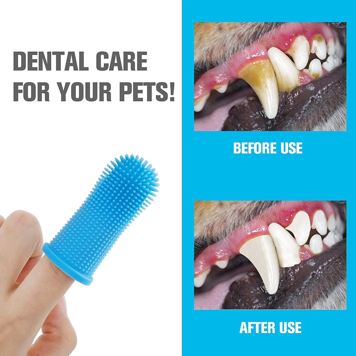 Pet Finger Toothbrush for Dogs & Cats, 360 Soft Silicone Dental Brush with Storage Case, BPA-Free Teeth & Gum Cleaner