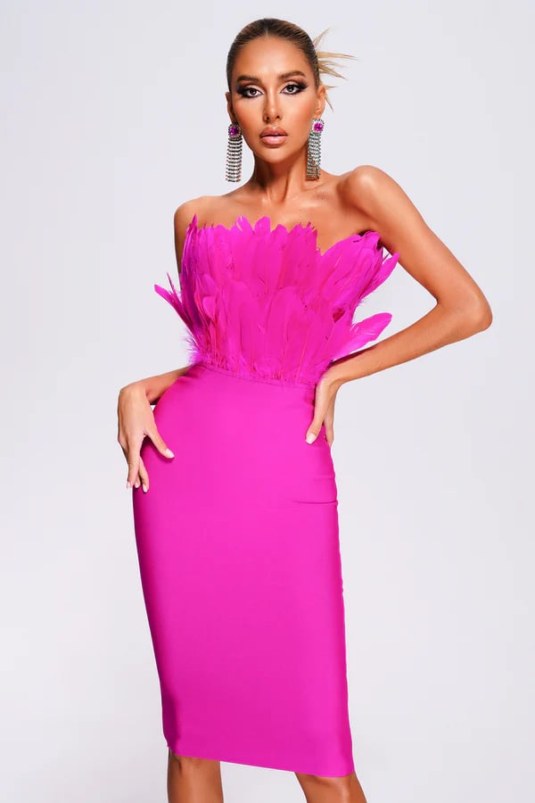 Fashionable Women's Tube Top Feather Bandage Dress