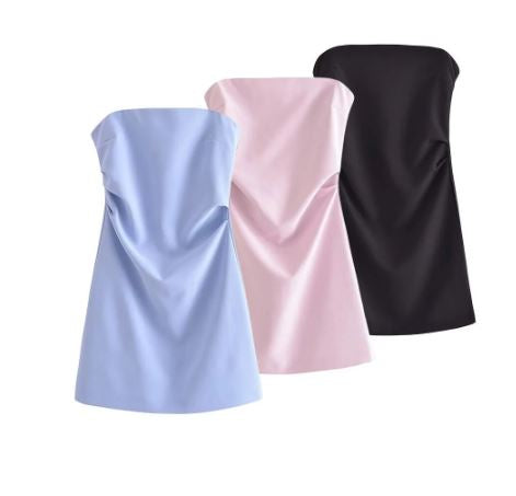 Off-Shoulder Collar Solid Color Tube Top Dress