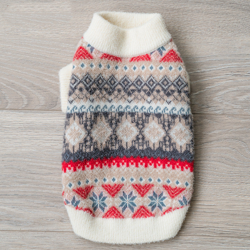 Dog Sweater Fair Isle Knit Turtleneck - Soft Plush Nordic Snowflake Pullover for Small Dogs and Cats, Warm Winter Pet Clothes Navy or Cream