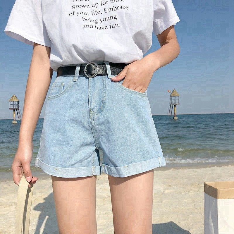 Women's White Denim Shorts - Summer Loose Fit Wide-Leg