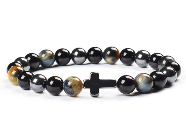 Colorful Tigereye Cross Agate Bracelet