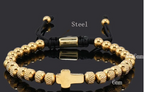 Steel Cross Adjustable Beaded Bracelet