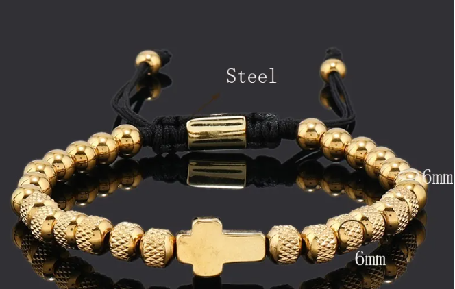 Steel Cross Adjustable Beaded Bracelet
