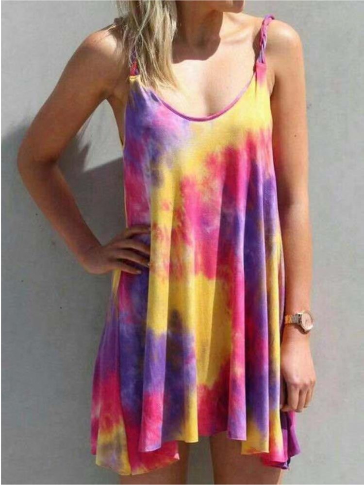 Tie-Dye Spaghetti Strap Flowy Beach Dress