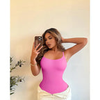 Ribbed Scoop-Neck Spaghetti Strap Bodysuit