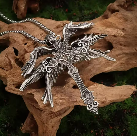 Winged Cross Pendant Necklace
