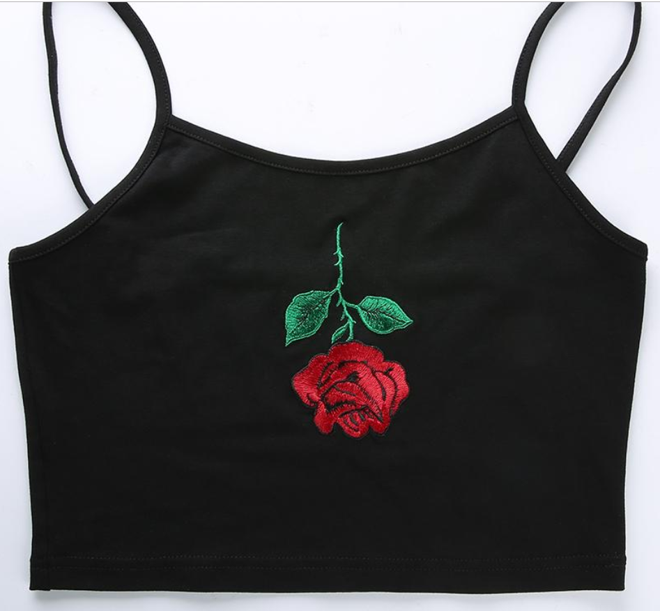 Embroidered Rose Crop Top Vest for Women