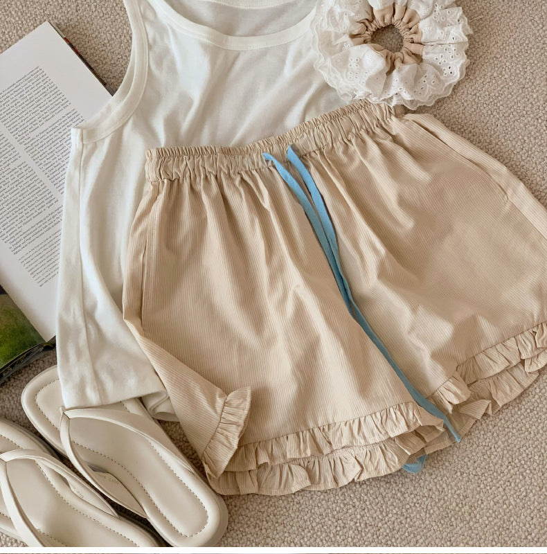 Girls' Lace-Up Checkered Shorts for Kids