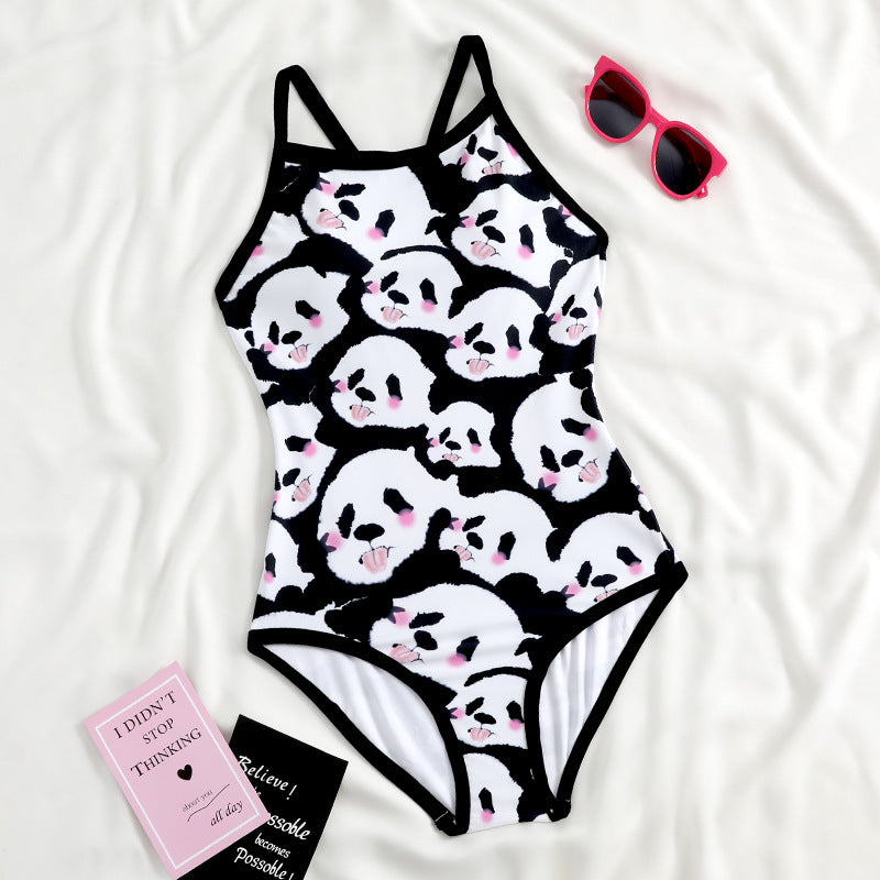 Panda Print Scoop-Back One-Piece Swimsuit