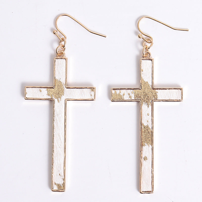 Leopard Print Cross Drop Earrings