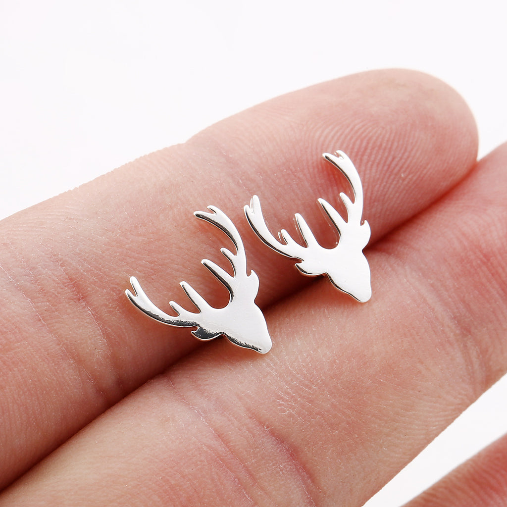 Stainless Steel Deer Stag Stud Earrings