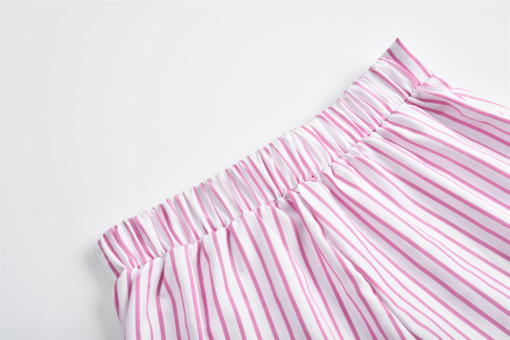 LIVA Women's Summer Striped V-Neck Top and Shorts Set
