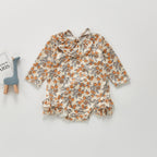 Baby Girl Orange Fruit Print Long Sleeve Ruffle Swimsuit
