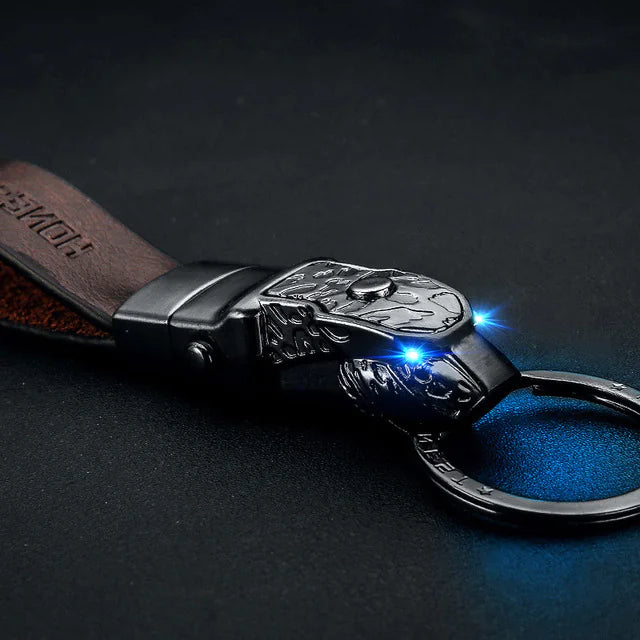 Premium Leather Keychain with LED Light and Panther Head | Accessory
