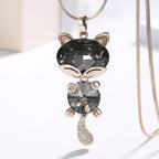 Long Sweater Chain with Crystal Cat Pendant