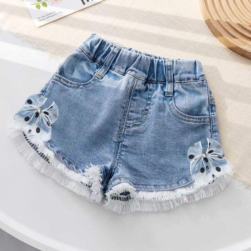 Girls' Summer Denim Shorts with Bow Detail