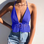 Multicolor Halter Top with Sheer Back and Tie Detail