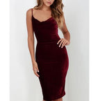Velvet Dress with Sexy V-Neck and Spaghetti Straps
