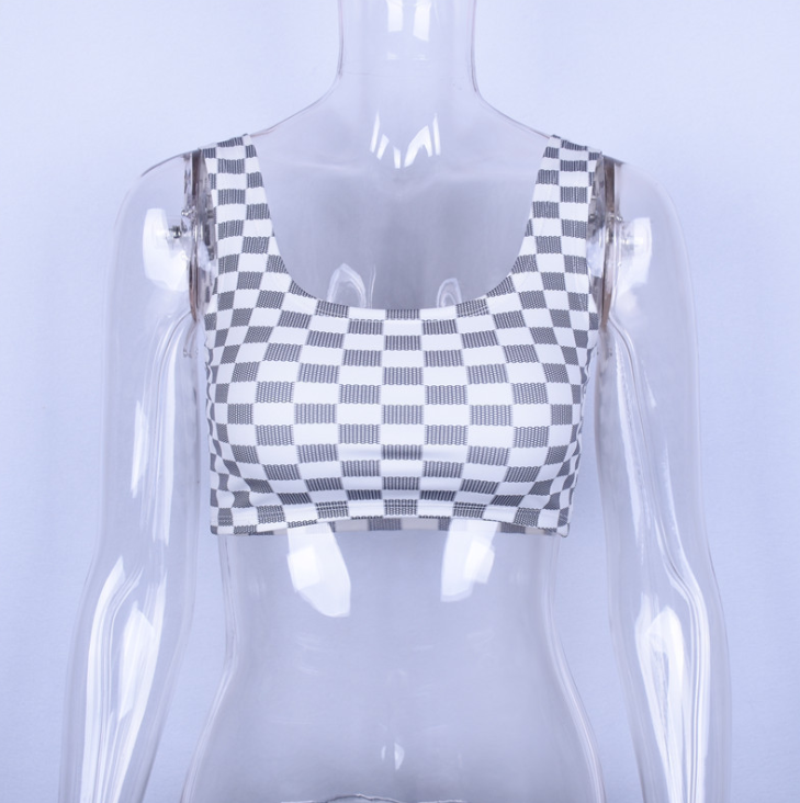 Fashionable Plaid Crop Top and Strap Vest