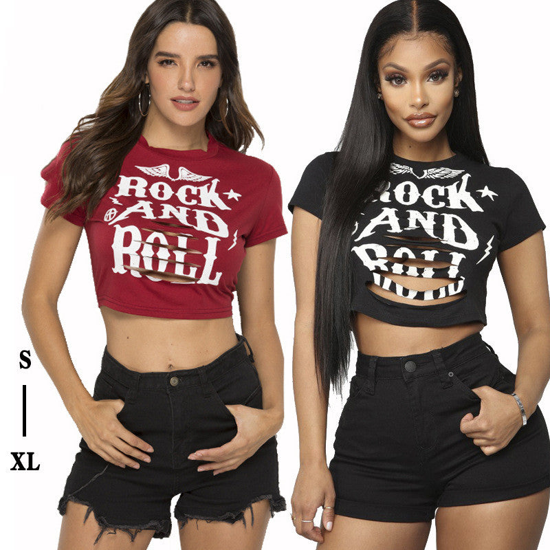 Printed Crop Top Women's T-Shirt with Short Sleeves