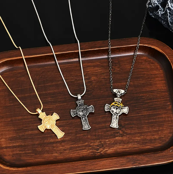 Jesus Face INRI Cross Pendant Necklace