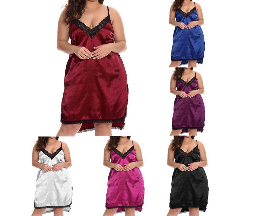 Plus Size Sexy Nightgown with Spaghetti Straps