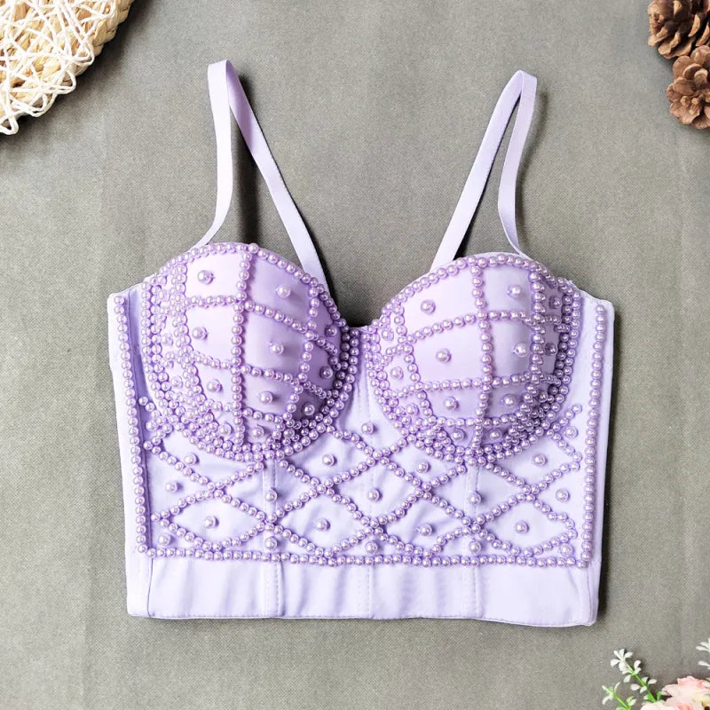 Pearl-Embellished Bustier Camisole Top