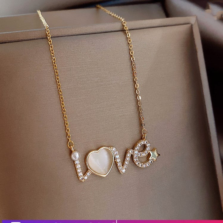 Cat's Eye Stone LOVE Pendant Necklace