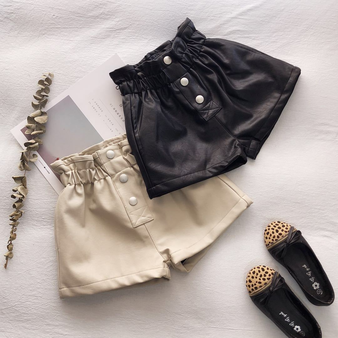 Girls' High Waist Leather Fleece-Lined Shorts