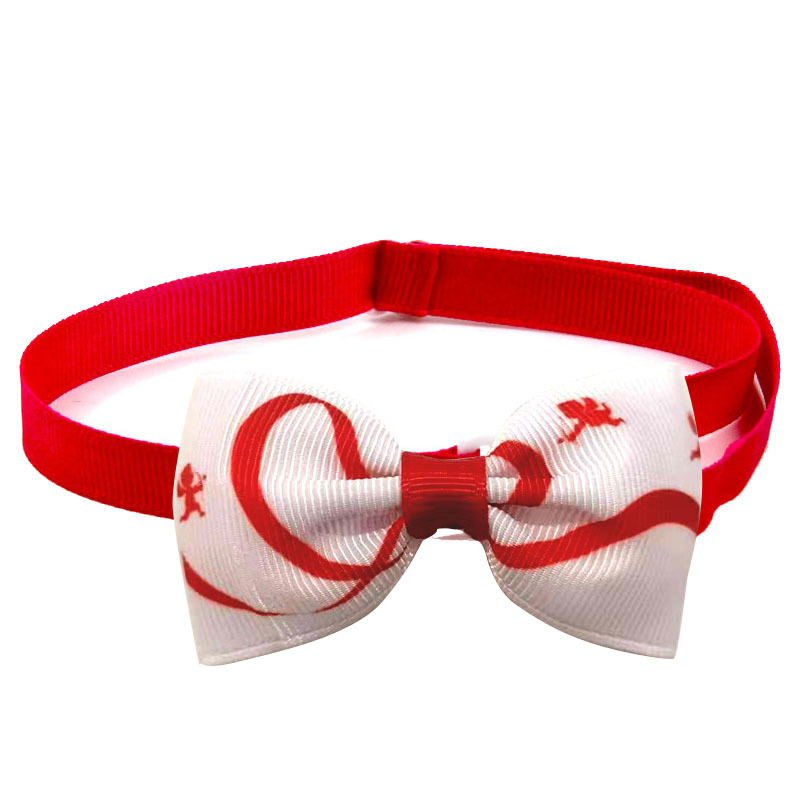 Valentine Pet Bow Tie for Cats & Dogs, Adjustable Heart & Cupid Print Collar Bowtie, Cute Holiday Grooming Accessory