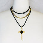 Layered Black Rose Cross Necklace | Christian Jewelry