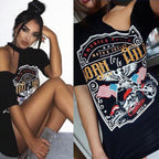 Printed Off-Shoulder Halter Top, Long Women's T-Shirt