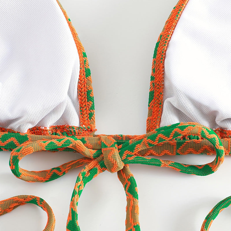 Geometric Print Strappy Triangle Bikini Set