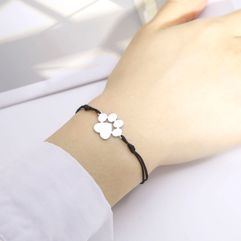 Silver Paw Print Adjustable Cord Bracelet