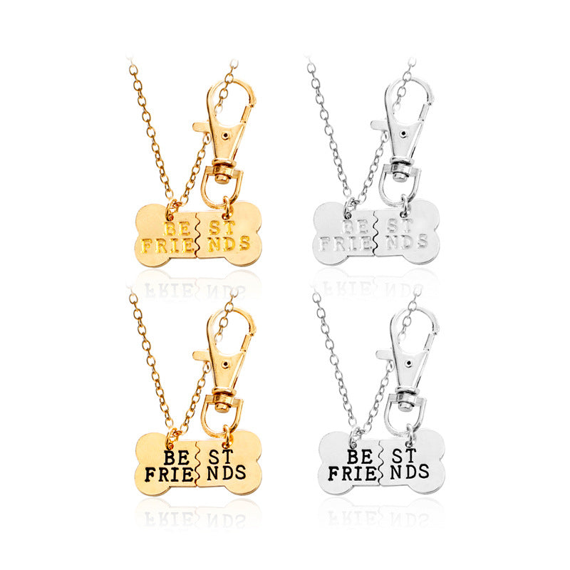 Best Friends Split Dog Bone Pendant Necklace