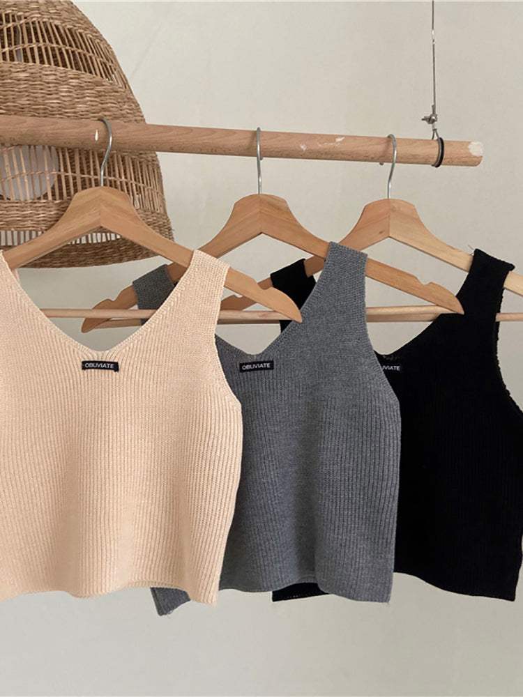 Elegant V-Neck Knitted Cotton Tank Top for Women