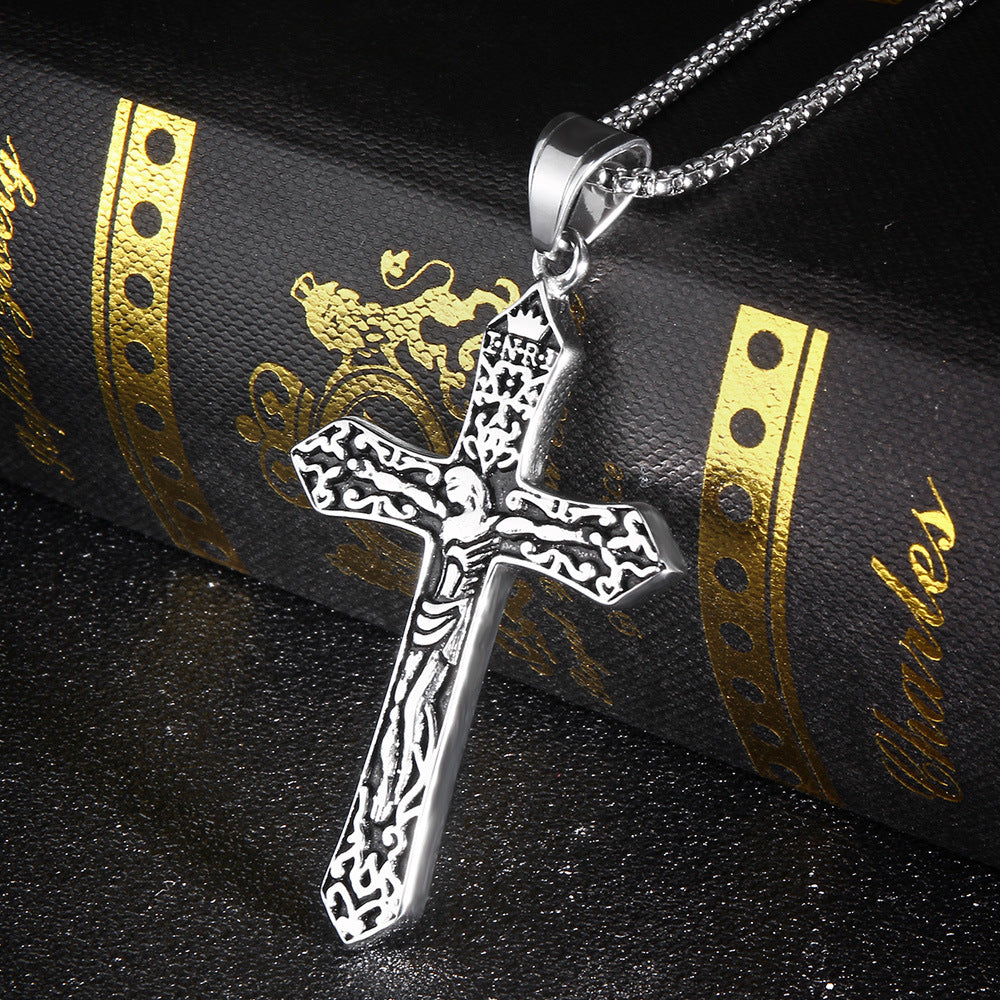 Jesus Cross Crucifix Pendant Necklace - Titanium Steel