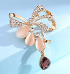 Fashion Bowknot Crystal Brooch with Blue Drop