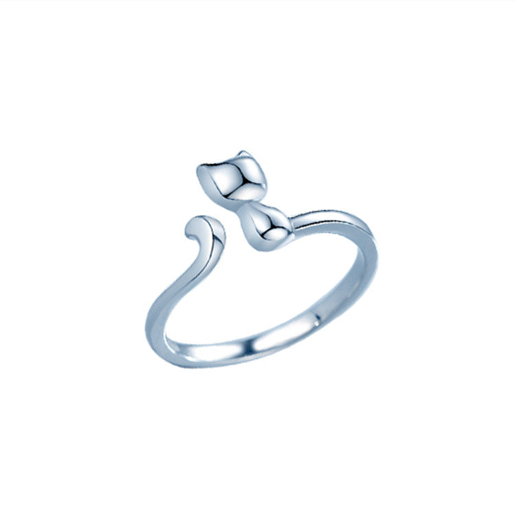 Silver Cat Open Ring for Women