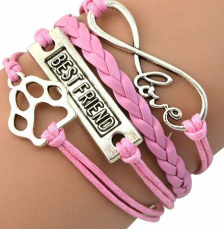 Personalized Woven Leather Bracelet with Paw Charm