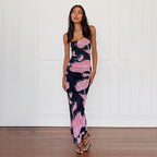 Pleated Mesh Floral Print Tube Top Dress