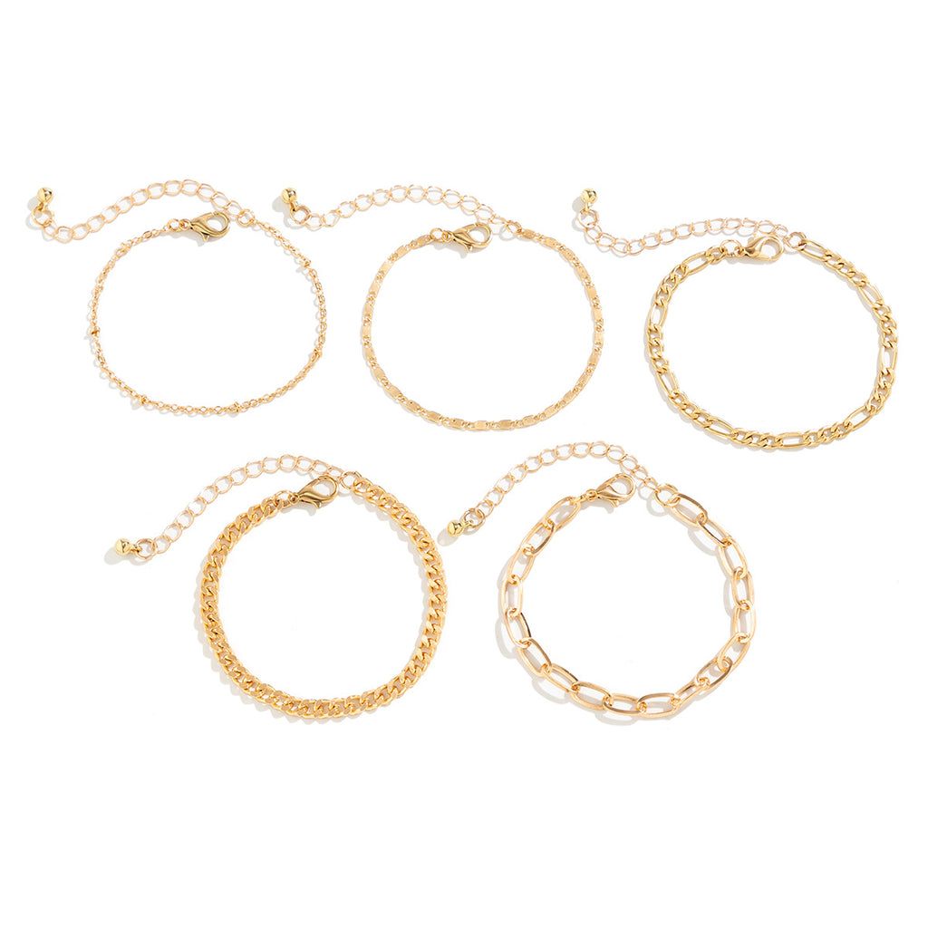 Gold Chain Bracelet 5-Piece Set for Women