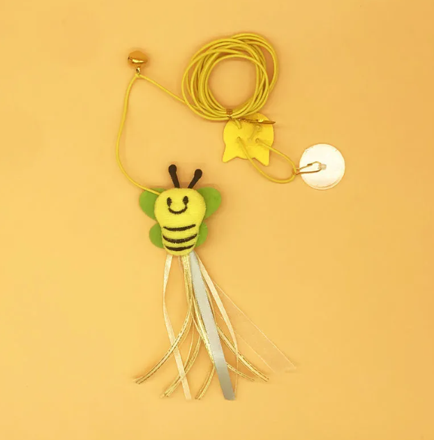 Hanging Cat Teaser Toy Self-Play Feather Bug Wand with Suction Cup Bell & Ribbon Elastic String Kitten Toy