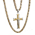 Jesus Christ Crucifix Cross Pendant Byzantine Chain Necklace